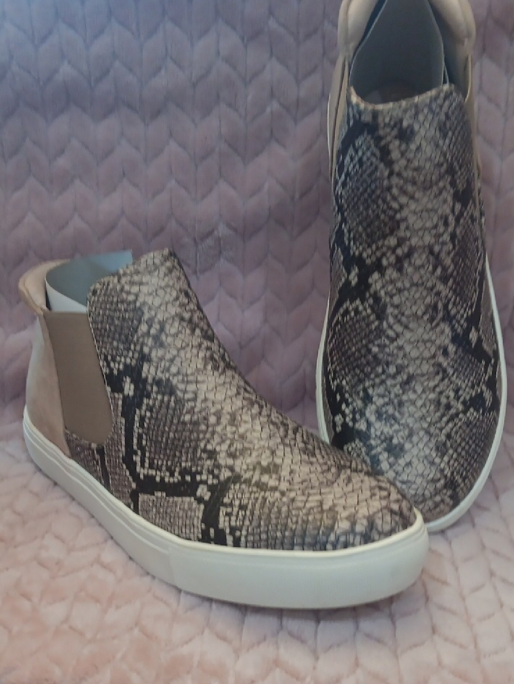 Coconuts by Matisse Taupe and Black Snake-Print Slip-On Sneakers